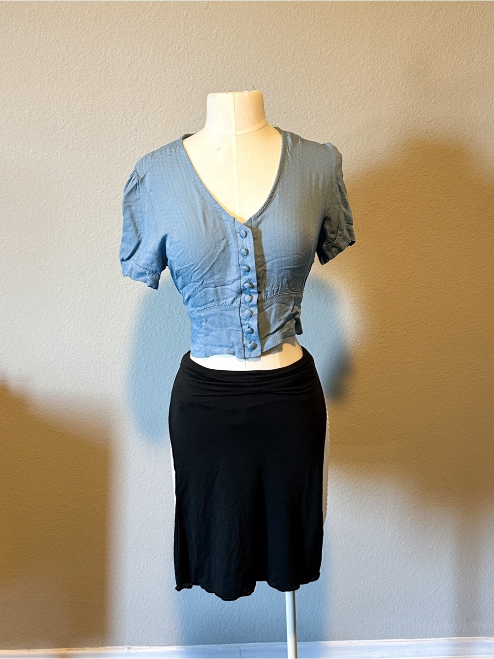 Light Blue Button-Front Crop Top
